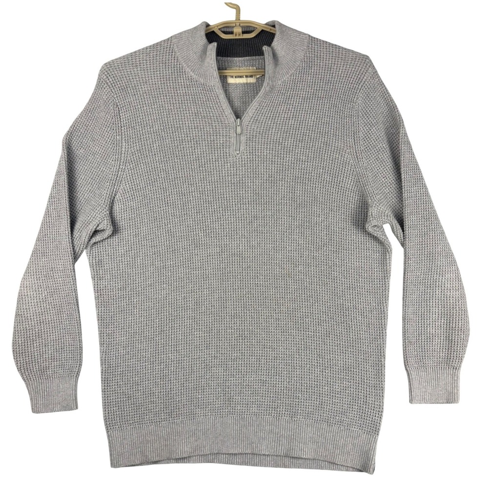 The Normal Brand Mens XL Gray Waffle Knit Quarter Zip Mock Neck Pullover Sweater